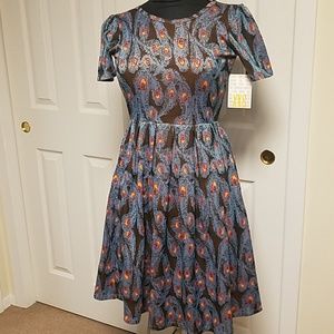 BNWT XXS LulaRoe Amelia Dress- peacock print